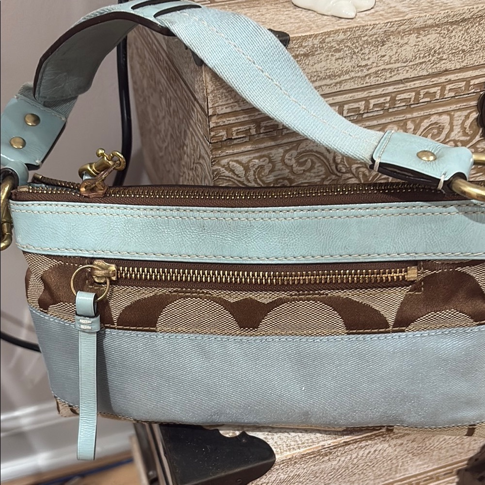 Coach Light Blue and Brown Shoulder Bag